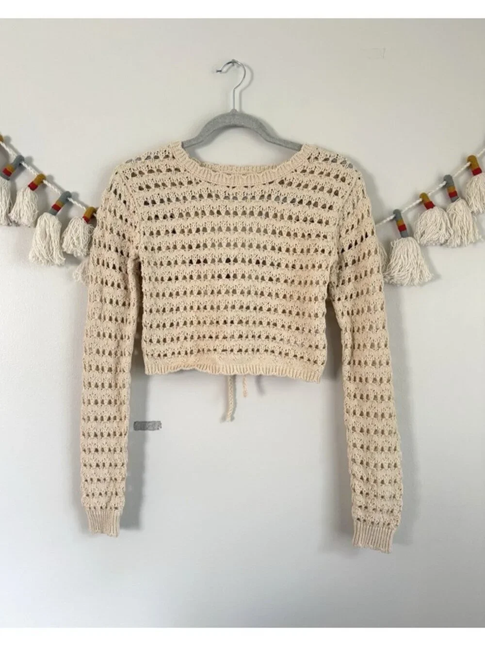 Free People Beach Waiting For Tonight Fauxchet Crochet Top Cream Boho Festival